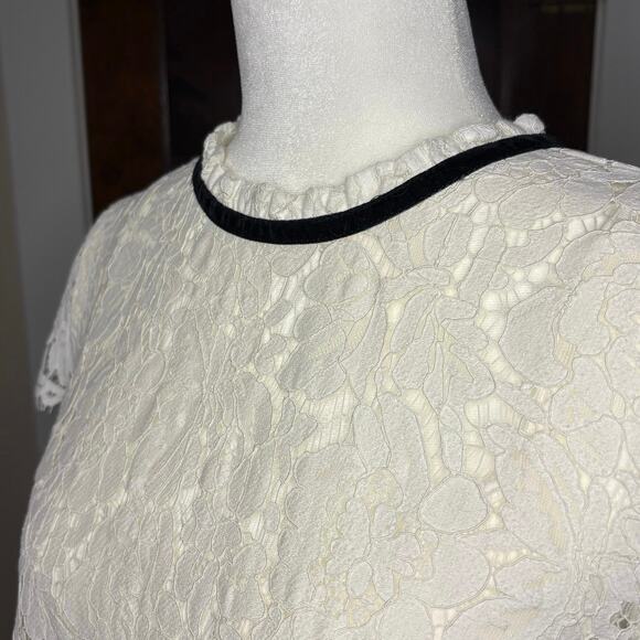 White House Black Market Lace Blouse Women's S | Cream | Cap Sleeve | EUC - Picture 5 of 14